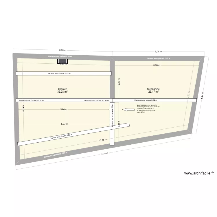 Grenier / Mezzanine. Plan de 1 Pièce et 62 m² Grenier / Mezzanine. Plan de 1 Pièce et 62 m²