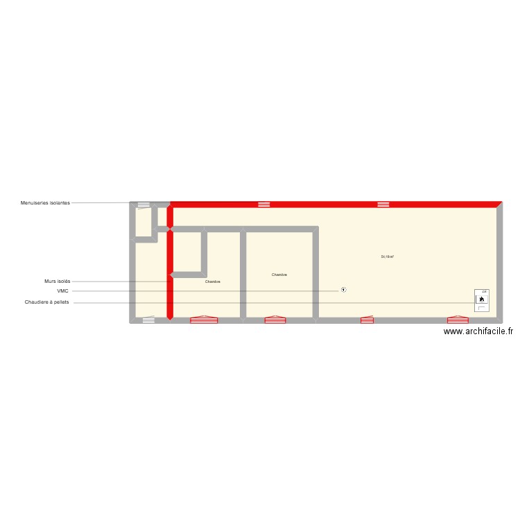 BARTSH scénario 3 RDC. Plan de 7 pièces et 89 m2
