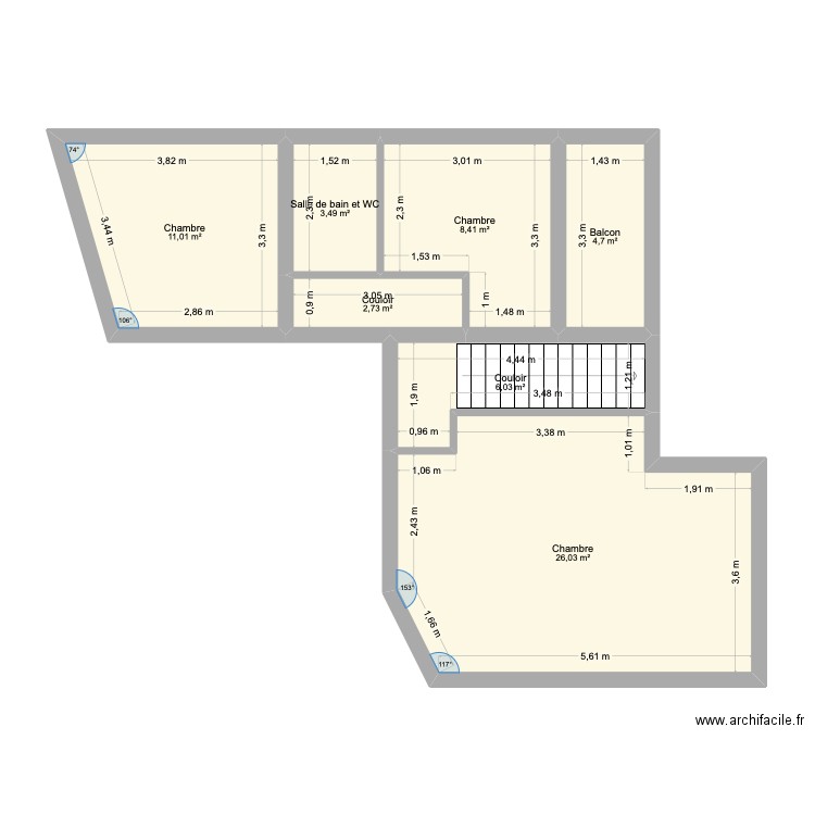 ÉTAGE VIOLETTES. Plan de 7 pièces et 62 m2