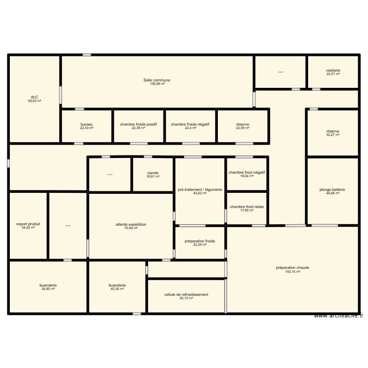 plan 1. Plan de 25 pièces et 1162 m2