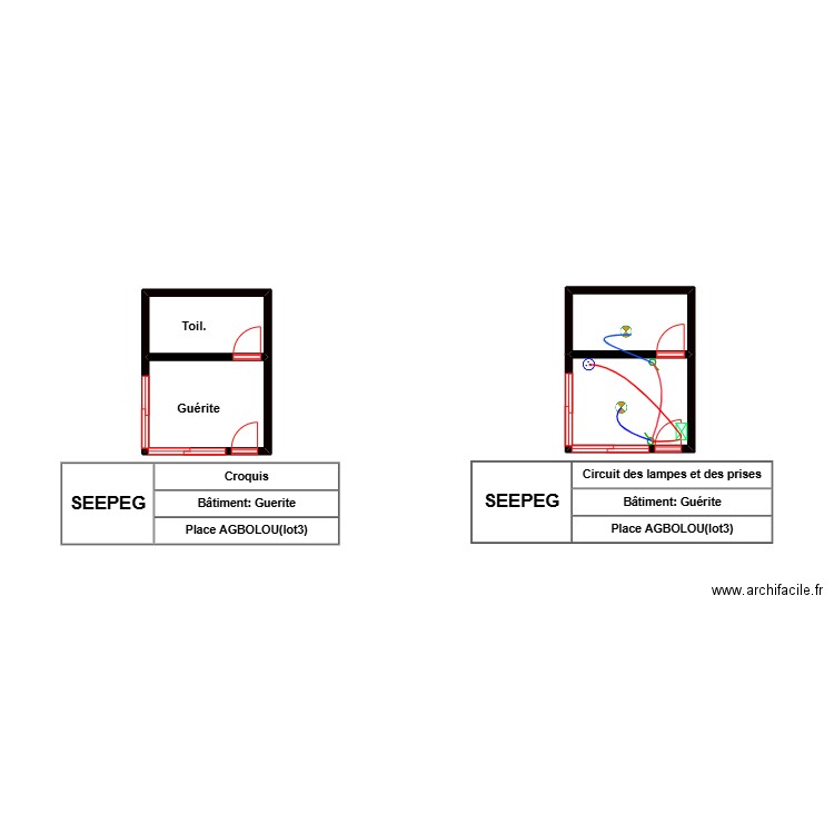 croquis place AGBOLOU. Plan de 4 pièces et 9 m2