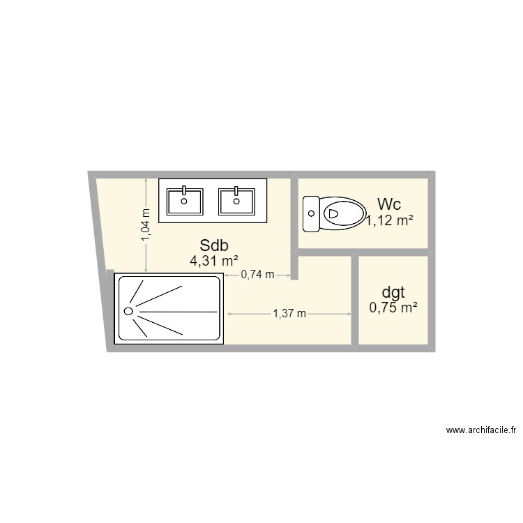 Machuque. Plan de 3 pièces et 6 m2