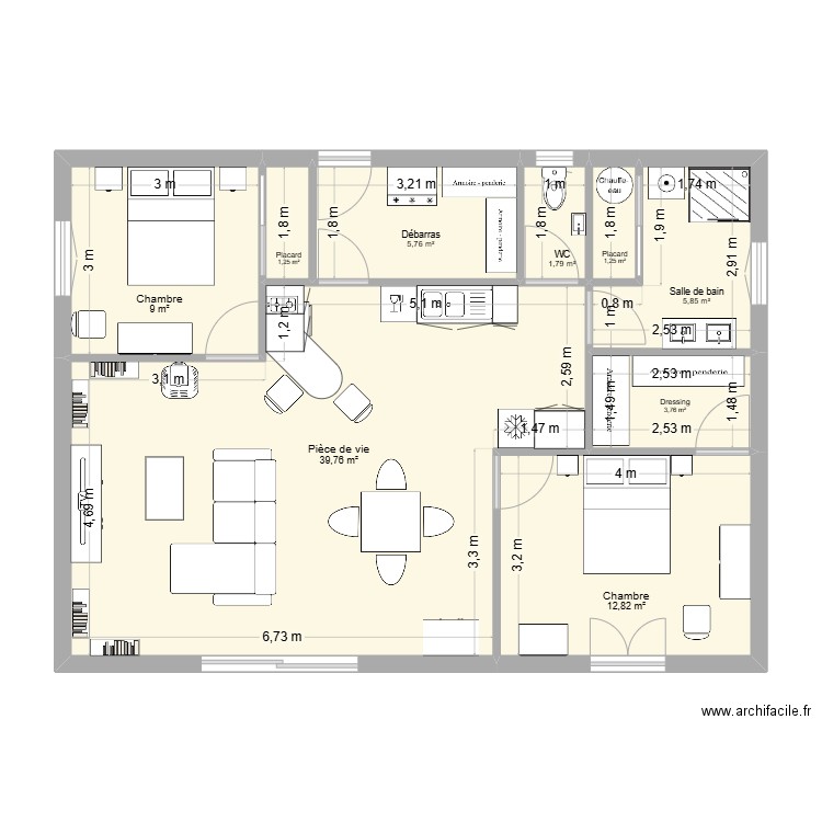 maison 2 chambres. Plan de 9 pièces et 81 m2