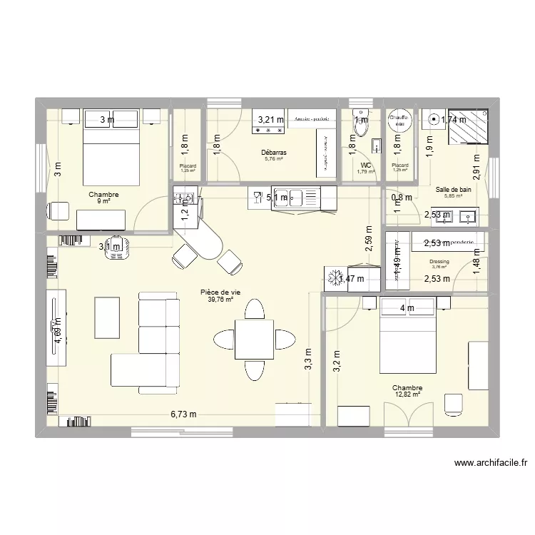 maison 2 chambres. Plan de 