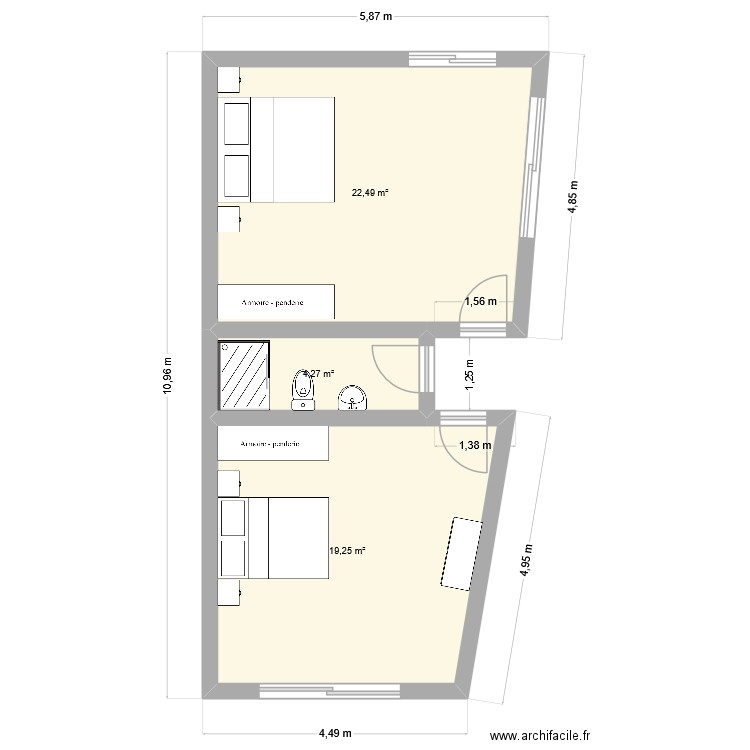 mandrosoa extension. Plan de 3 pièces et 46 m2