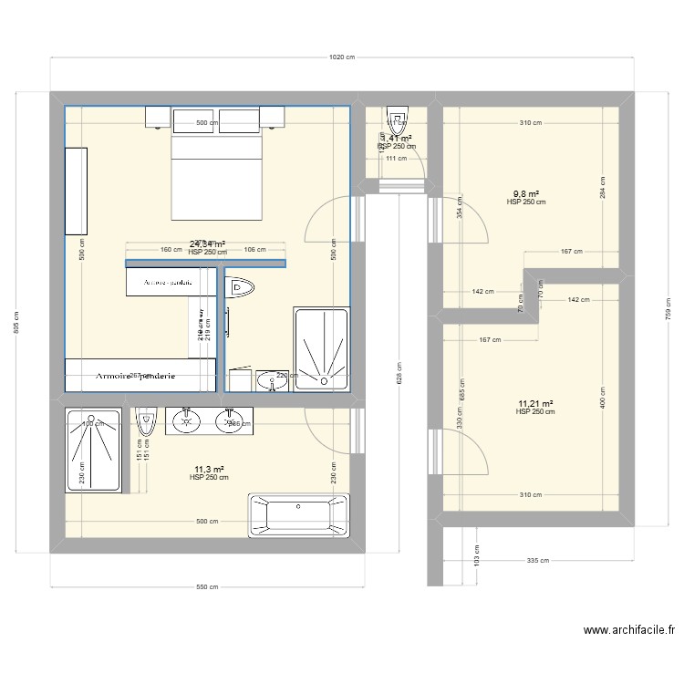 Pichou's House. Plan de 5 pièces et 58 m2