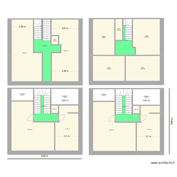 violettes. Plan de 22 pièces et 281 m2