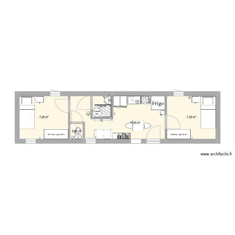 conteneur. Plan de 5 pièces et 28 m2
