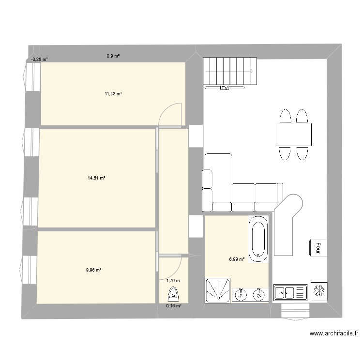 maurice etage. Plan de 8 pièces et 48 m2