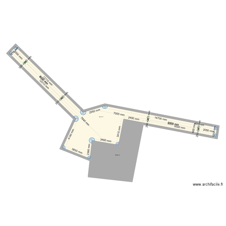 Couloir. Plan de 2 pièces et 91 m2