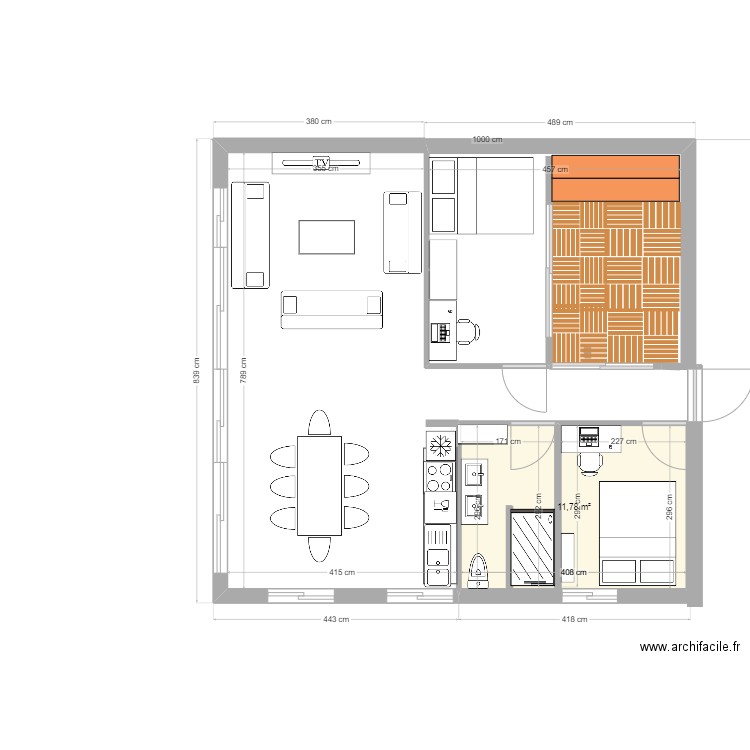 FLORADO 2eme gauche. Plan de 1 pièce et 12 m2