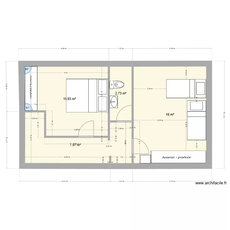 plan 1er. Plan de 4 et 39 m² plan 1er. Plan de 4 et 39 m²