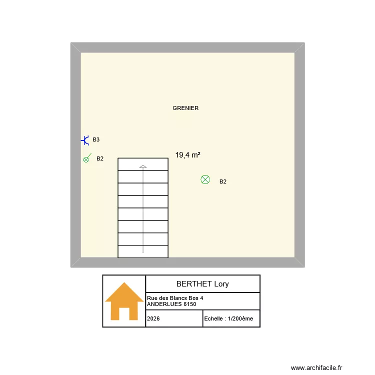 Grenier. Plan de 1  et 19 m²