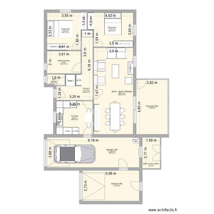 MAGNOUAC/FRATTER PROJET 3. Plan de 11 pièces et 130 m2