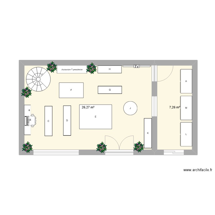 zone de chalandise travail. Plan de 2 pièces et 34 m2