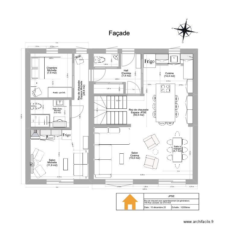 JPSE Agrandissement 2025 (RC+1É) VQ Ajusté Cuisine. Plan de 2 pièces et 61 m2