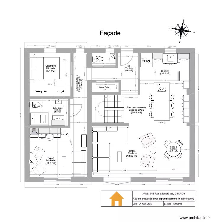 JPSE Agrandissement 2025 (RC+1&Eacute;) VQ Ajust&eacute; Cuisine. Plan de 2  et 61 m²