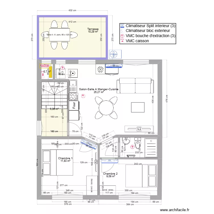 immeuble1 1er/2&egrave;me Chauff V4  sol b T3. Plan de 