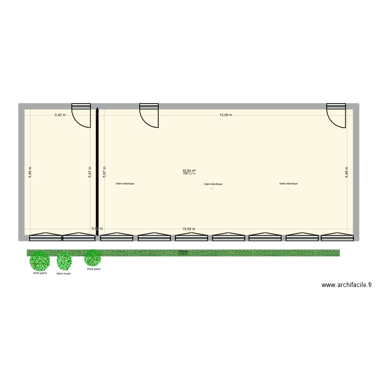 plique. Plan de 1 pièce et 93 m2