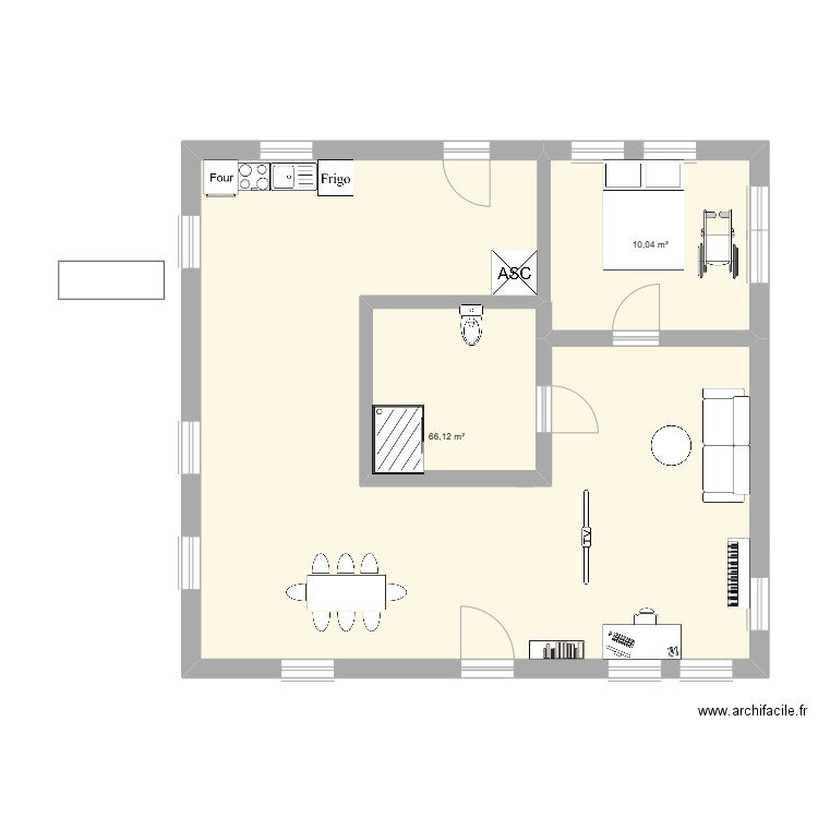 RDC Module. Plan de 2 pièces et 76 m2