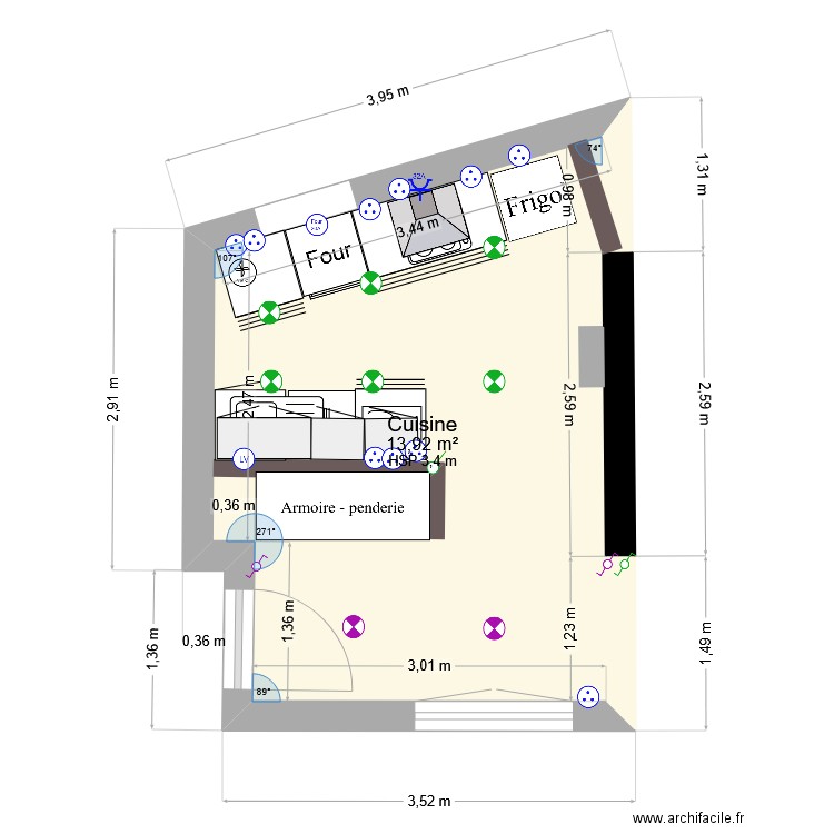 Cuisine IkéaJulien LBC. Plan de 1 pièce et 14 m2
