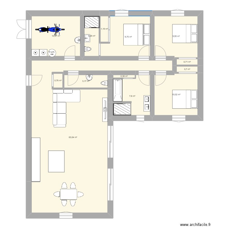 B KNK. Plan de 13 pièces et 122 m2