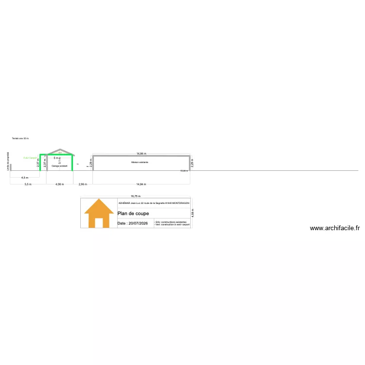 Plan de coupe Adhemar. Plan de 1 et 1 m² Plan de coupe Adhemar. Plan de 1 et 1 m²
