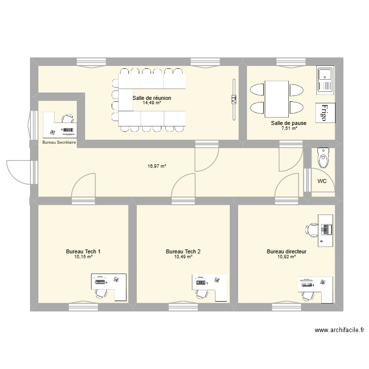 Plan futur bureaux V3. Plan de 7 pièces et 72 m2