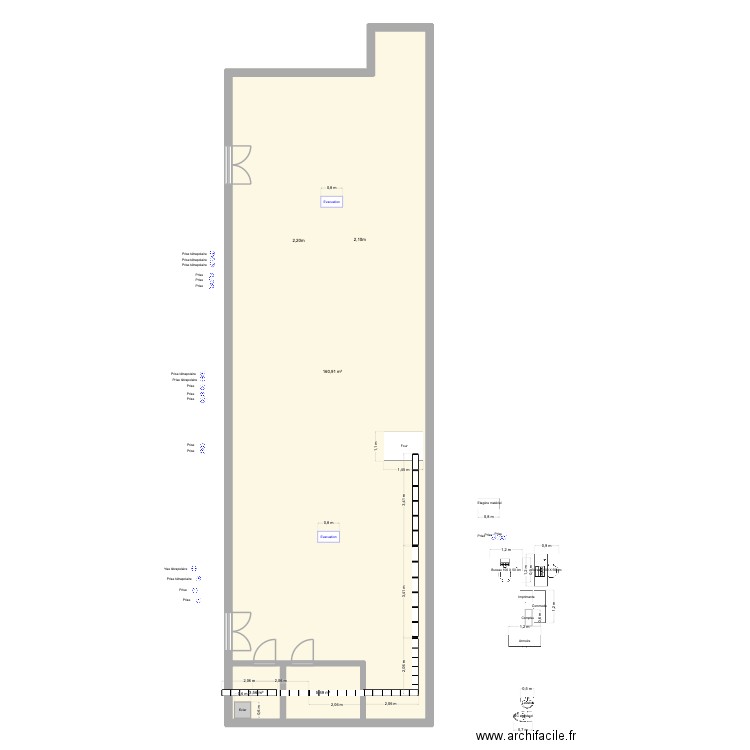 Labo Pantin 2 travaux. Plan de 3 pièces et 170 m2