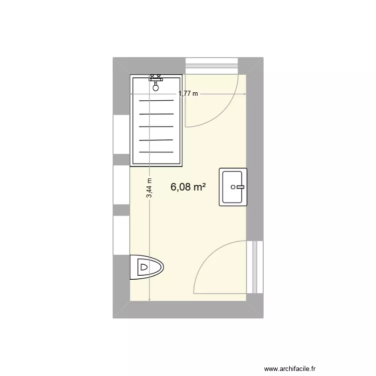 SDB 1er &eacute;tage. Plan de 1  et 6 m²