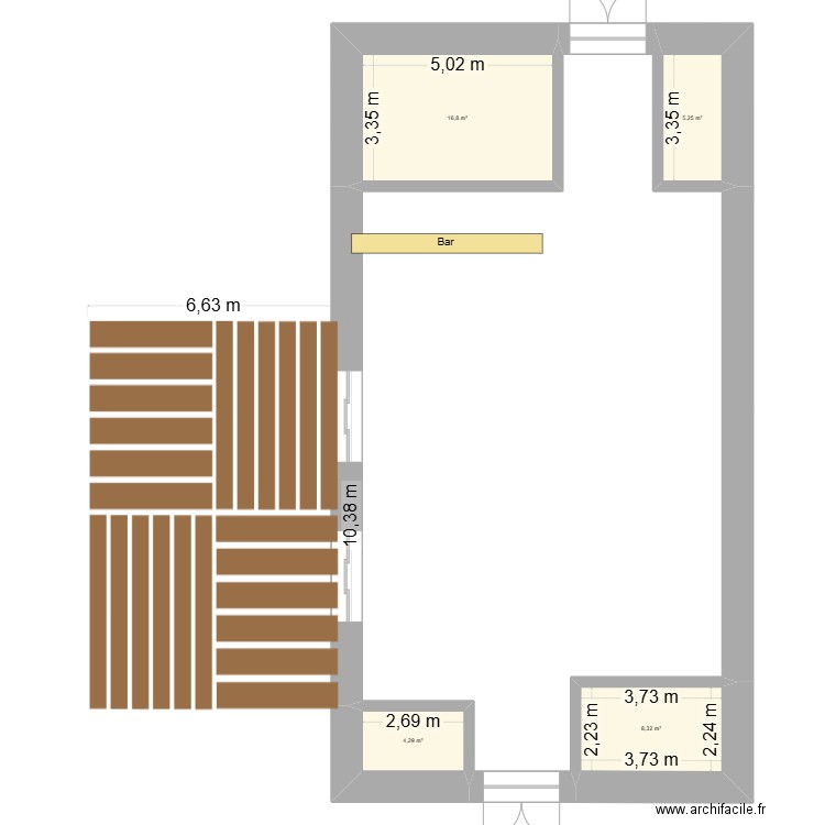 Salle totale. Plan de 4 pièces et 35 m2