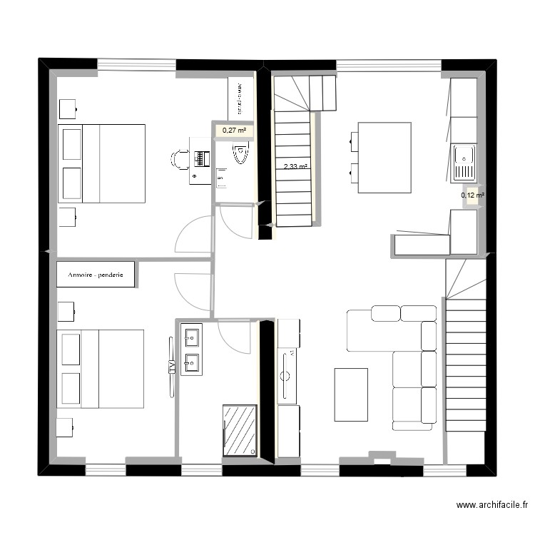 plan Eni 22. Plan de 3 pièces et 3 m2
