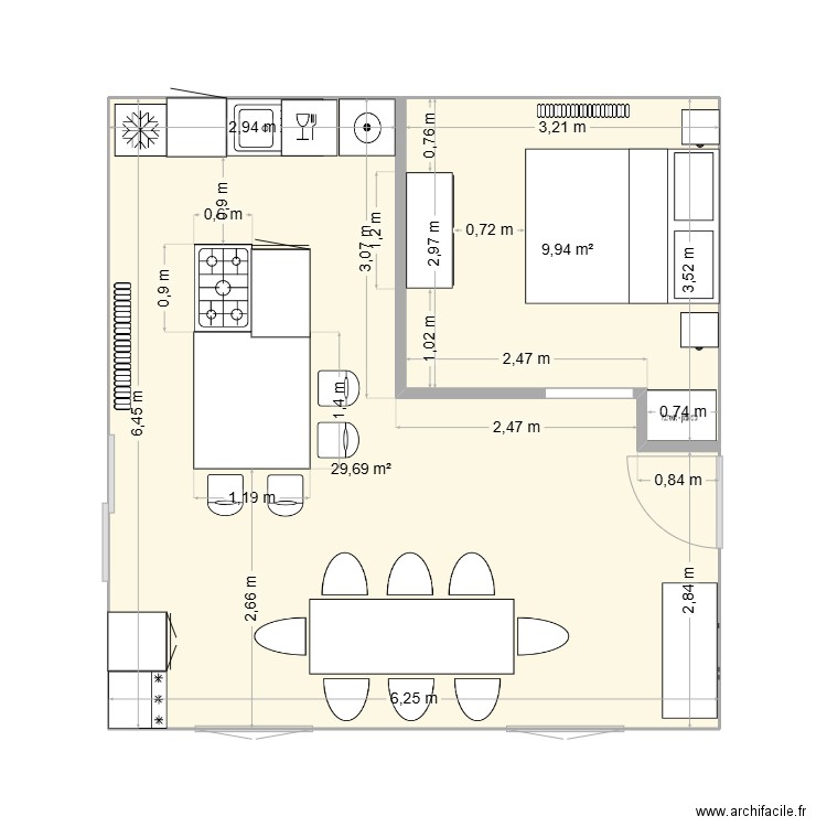 CUISINE. Plan de 2 pièces et 40 m2