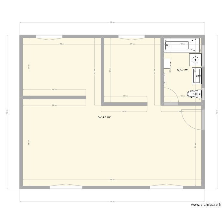 Maison Francières. Plan de 2 pièces et 58 m2