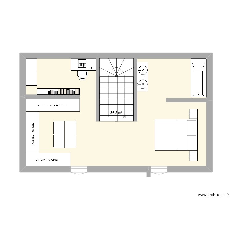 2em. Plan de 1 pièce et 37 m2