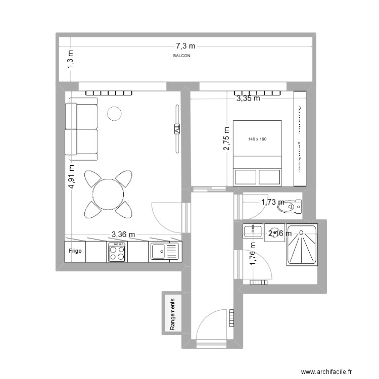 T2 Belarbi - corrigé. Plan de 5 pièces et 27 m2