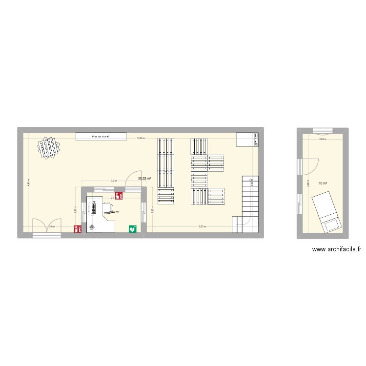 Entrepôt A1. Plan de 3 pièces et 66 m2