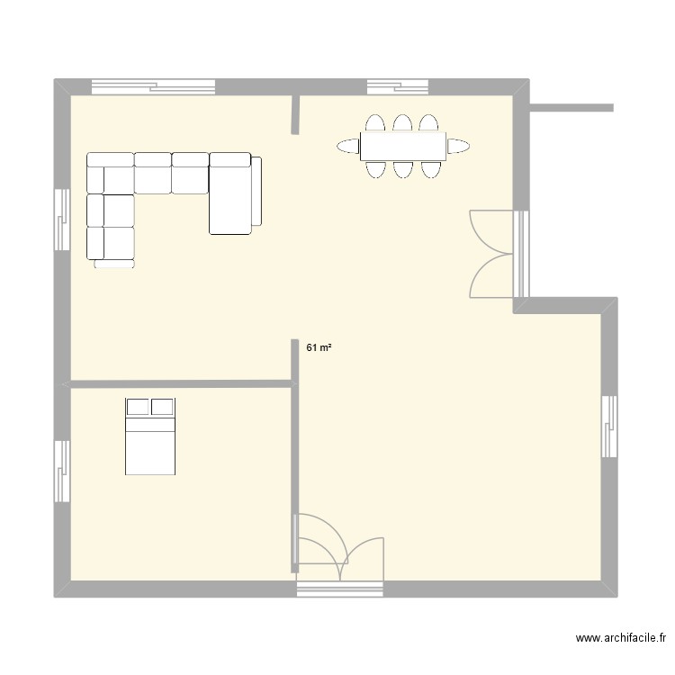 plan. Plan de 1 pièce et 61 m2