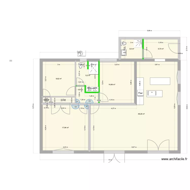 r&eacute;novation v4. Plan de 9  et 108 m²