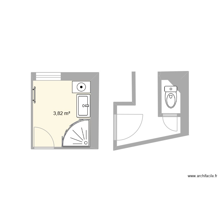 sdb. Plan de 1 pièce et 4 m2