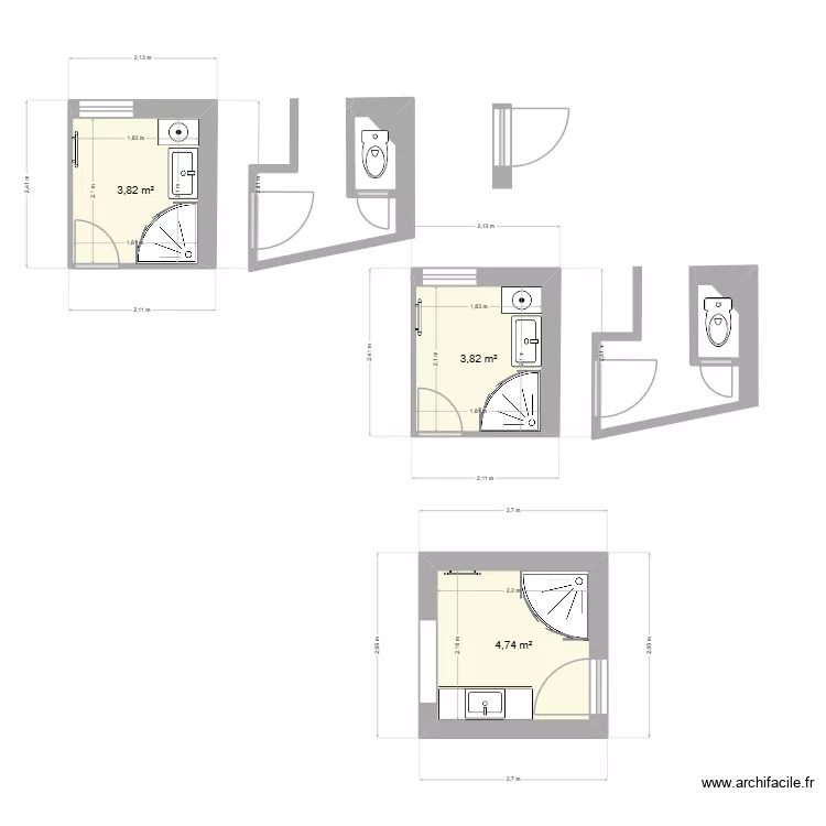 sdb2. Plan de 3  et 12 m²