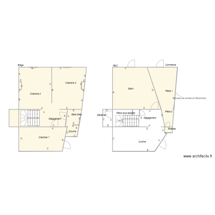 Croquis FAGA amiante. Plan de 10 pièces et 97 m2