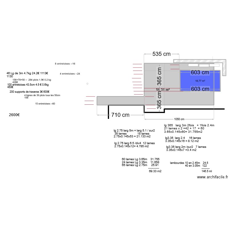 plancher RdC/terrasse 2. Plan de 2 pièces et 95 m2