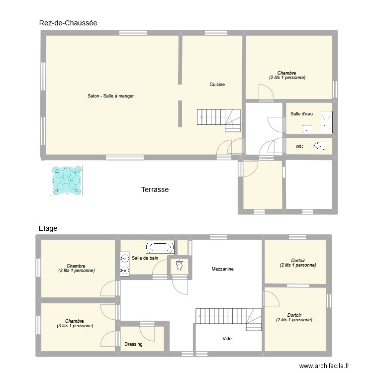 Gite 2344. Plan de 13 pièces et 144 m2