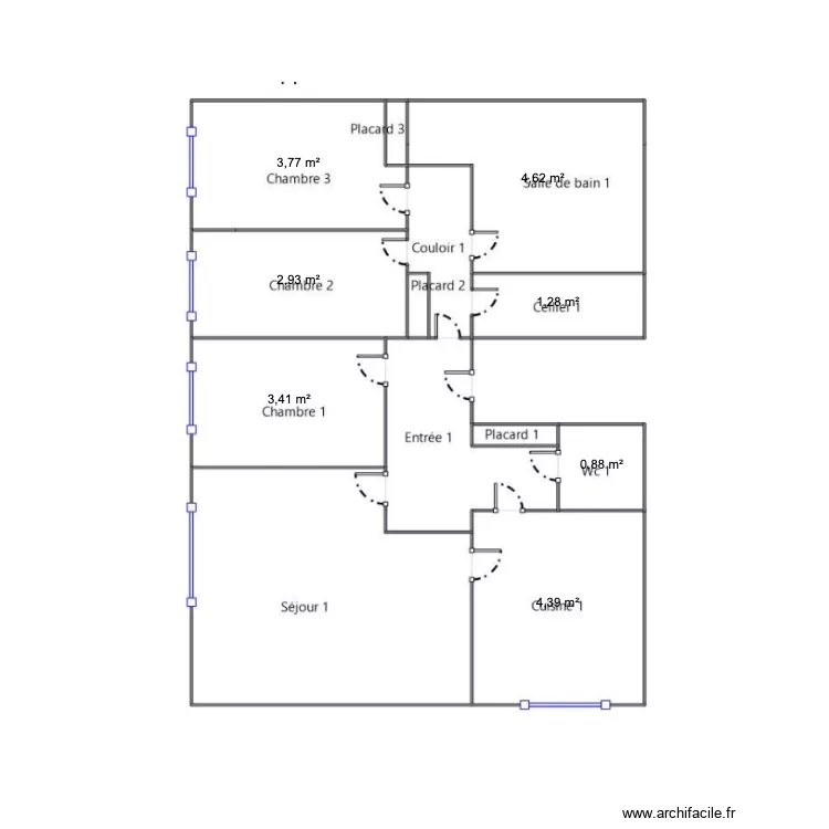 V1 appt. Plan de 7 pièces et 21 m²