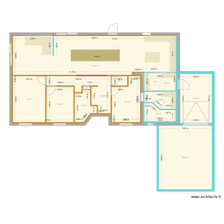rénovation maison DB (cotations). Plan de 13 pièces et 284 m2