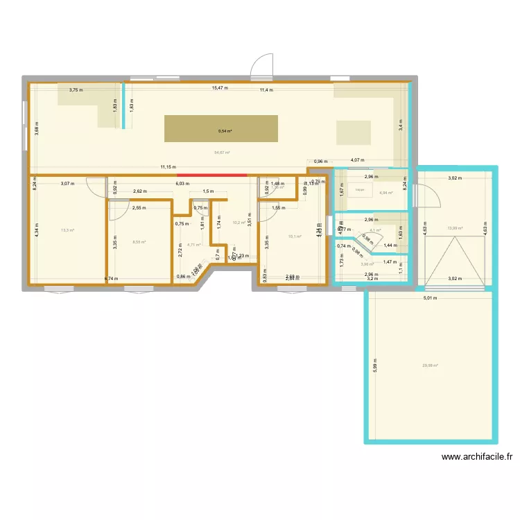 r&eacute;novation maison DB (cotations). Plan de 