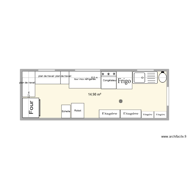 plan labo patisserie. Plan de 1 pièce et 15 m2