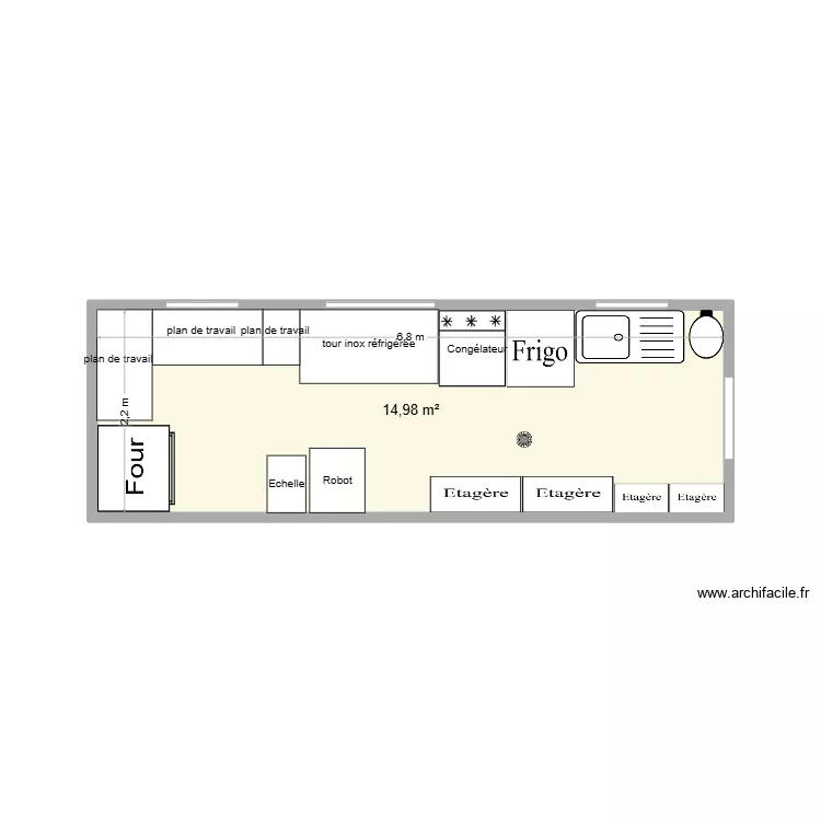 plan labo patisserie. Plan de 1 pièce et 15 m²
