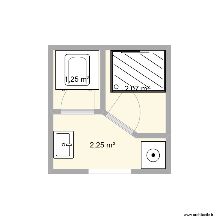 5555. Plan de 3 pièces et 6 m2
